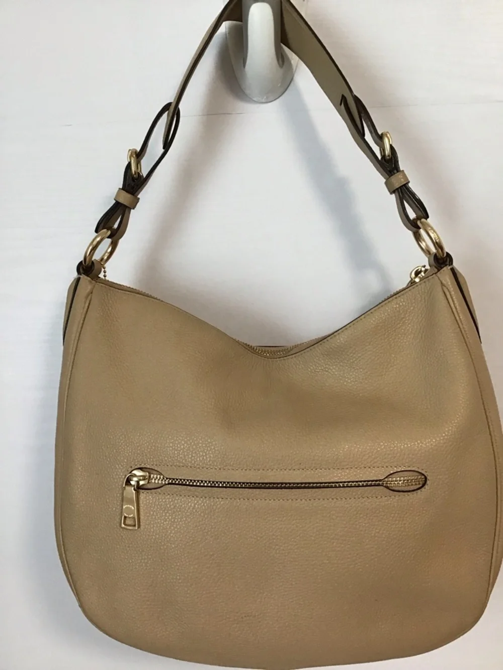 Coach Pebbled Leather Hobo Beige